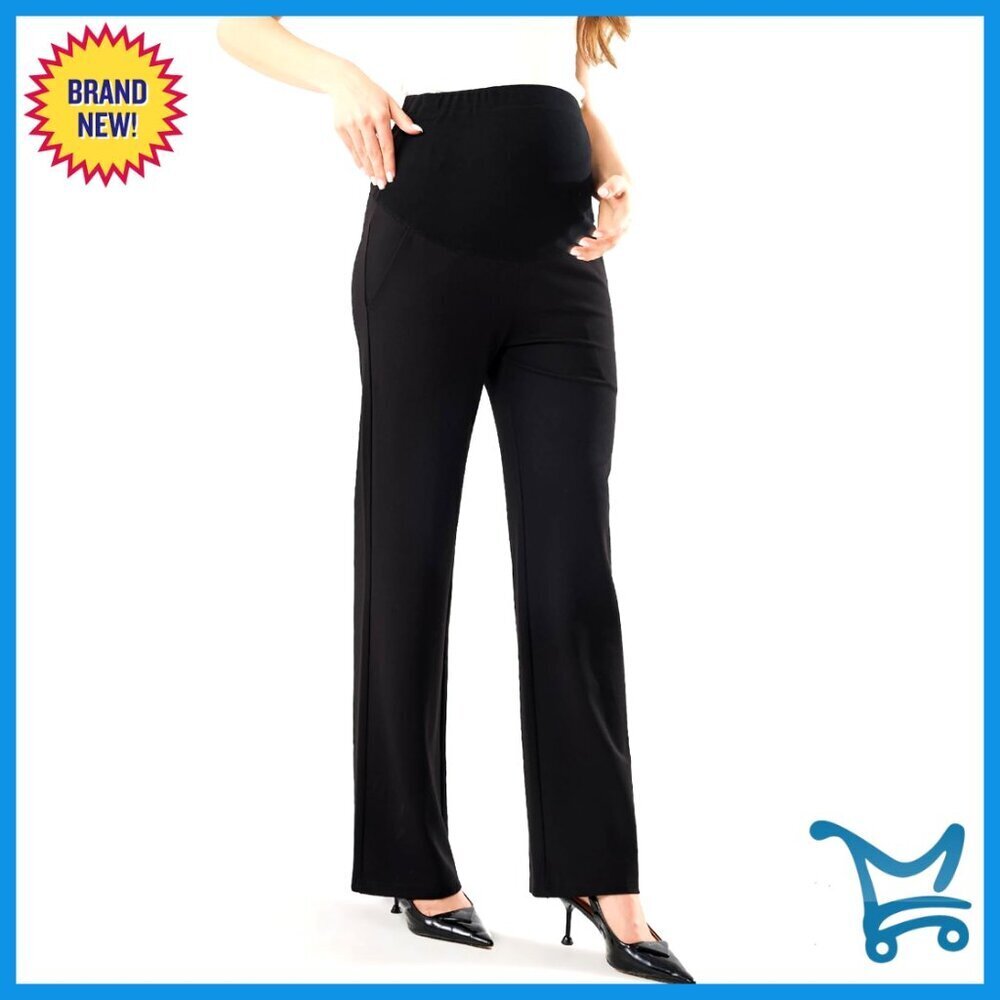 Maternity Work Pants Straight Leg Office Wear Over Belly Panel Stretchy